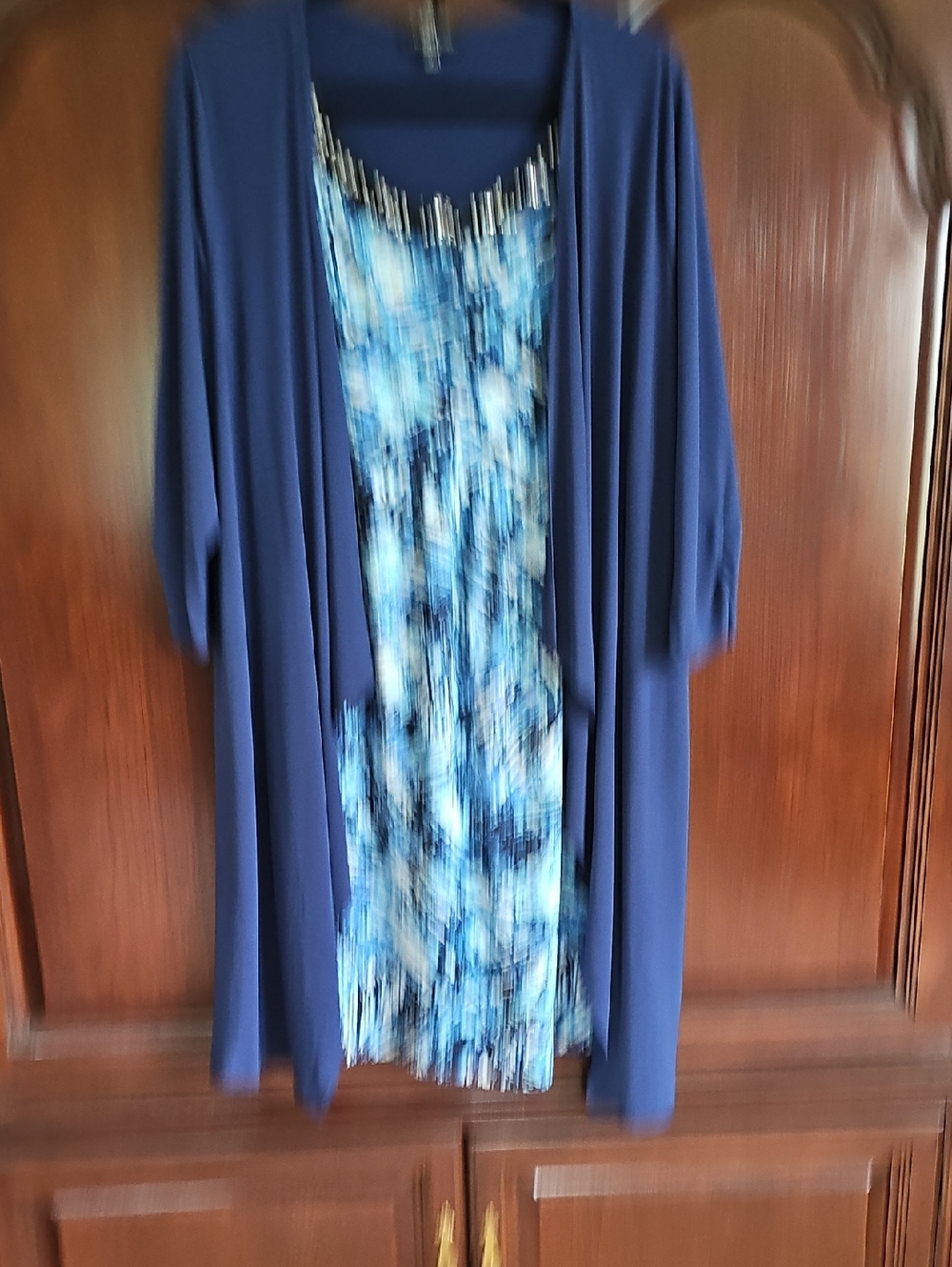 Notations Navy Open-Front Cardigan with Blue Floral Tank Dress